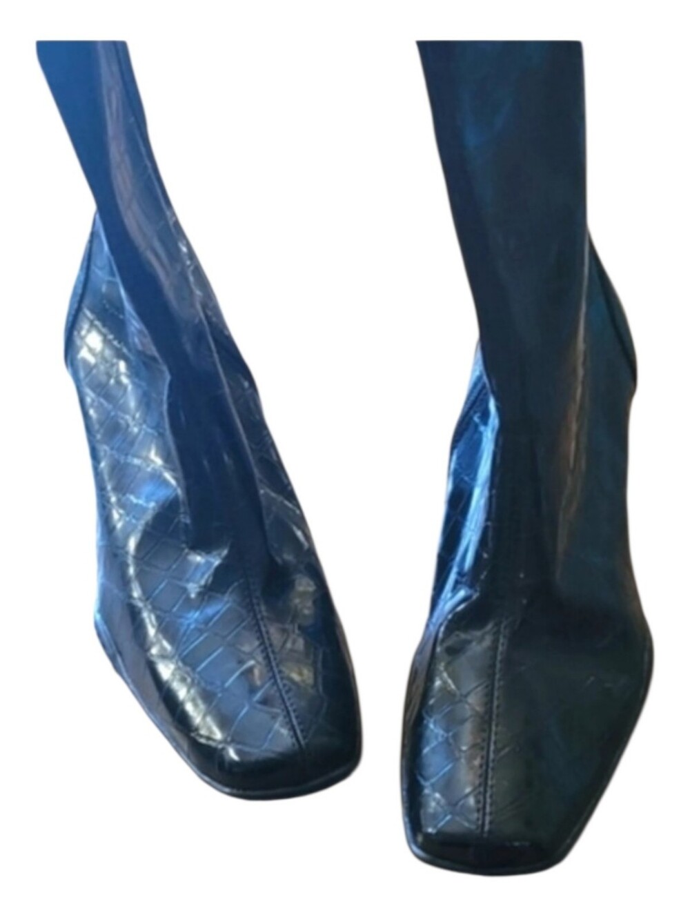 Women's Black Croc-Embossed Mid Heel Boots